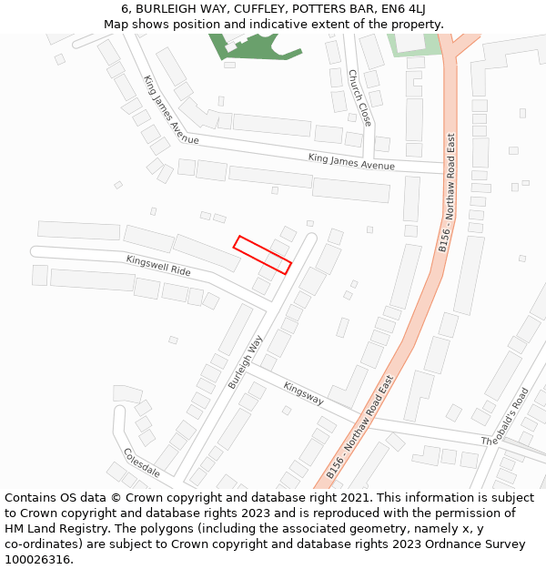 6, BURLEIGH WAY, CUFFLEY, POTTERS BAR, EN6 4LJ: Location map and indicative extent of plot