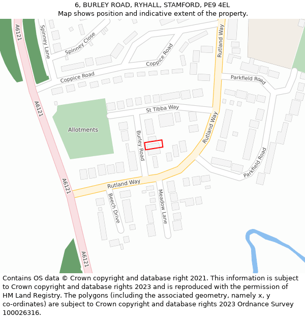 6, BURLEY ROAD, RYHALL, STAMFORD, PE9 4EL: Location map and indicative extent of plot