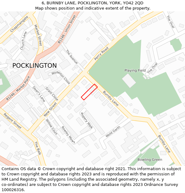 6, BURNBY LANE, POCKLINGTON, YORK, YO42 2QD: Location map and indicative extent of plot