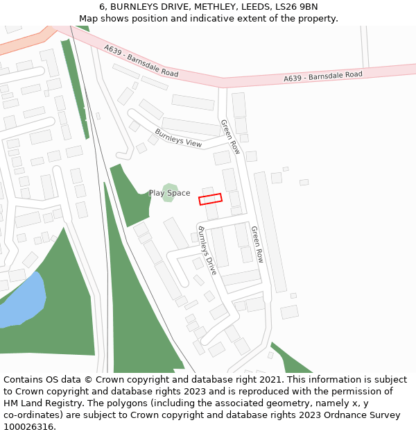 6, BURNLEYS DRIVE, METHLEY, LEEDS, LS26 9BN: Location map and indicative extent of plot