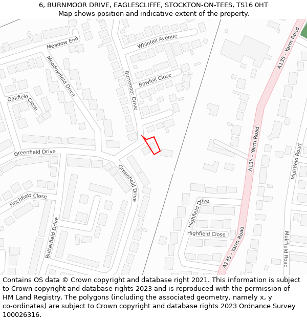 6, BURNMOOR DRIVE, EAGLESCLIFFE, STOCKTON-ON-TEES, TS16 0HT: Location map and indicative extent of plot