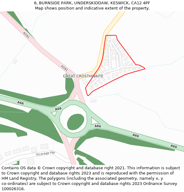 6, BURNSIDE PARK, UNDERSKIDDAW, KESWICK, CA12 4PF: Location map and indicative extent of plot