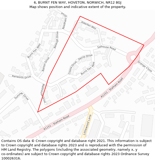 6, BURNT FEN WAY, HOVETON, NORWICH, NR12 8GJ: Location map and indicative extent of plot