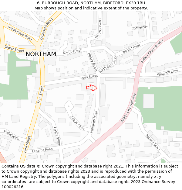 6, BURROUGH ROAD, NORTHAM, BIDEFORD, EX39 1BU: Location map and indicative extent of plot