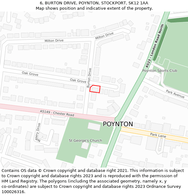 6, BURTON DRIVE, POYNTON, STOCKPORT, SK12 1AA: Location map and indicative extent of plot