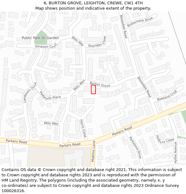 6, BURTON GROVE, LEIGHTON, CREWE, CW1 4TH: Location map and indicative extent of plot