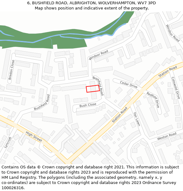 6, BUSHFIELD ROAD, ALBRIGHTON, WOLVERHAMPTON, WV7 3PD: Location map and indicative extent of plot