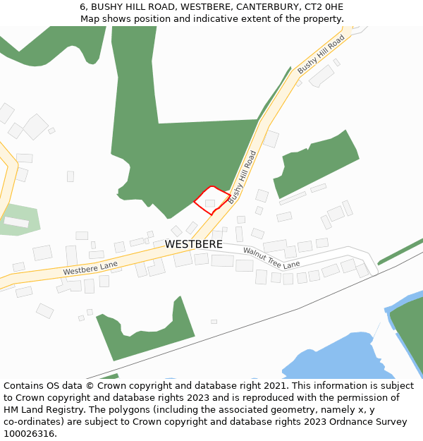 6, BUSHY HILL ROAD, WESTBERE, CANTERBURY, CT2 0HE: Location map and indicative extent of plot