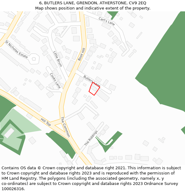 6, BUTLERS LANE, GRENDON, ATHERSTONE, CV9 2EQ: Location map and indicative extent of plot