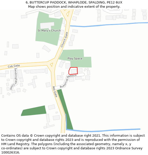 6, BUTTERCUP PADDOCK, WHAPLODE, SPALDING, PE12 6UX: Location map and indicative extent of plot