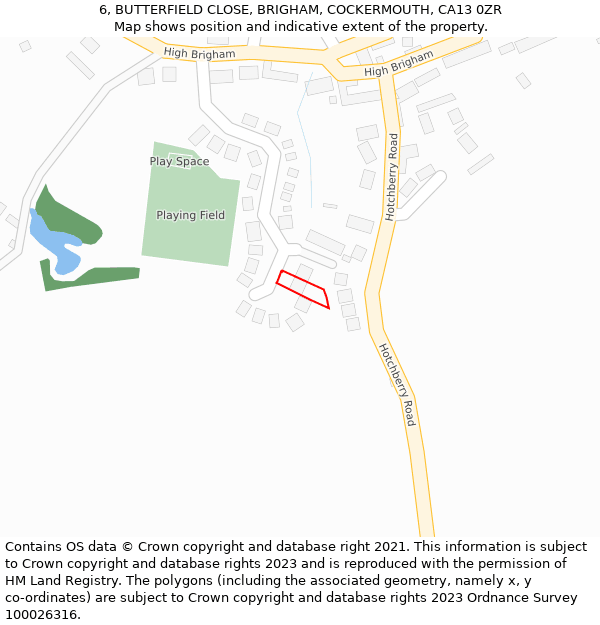 6, BUTTERFIELD CLOSE, BRIGHAM, COCKERMOUTH, CA13 0ZR: Location map and indicative extent of plot