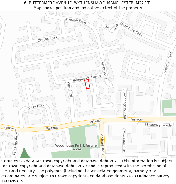 6, BUTTERMERE AVENUE, WYTHENSHAWE, MANCHESTER, M22 1TH: Location map and indicative extent of plot