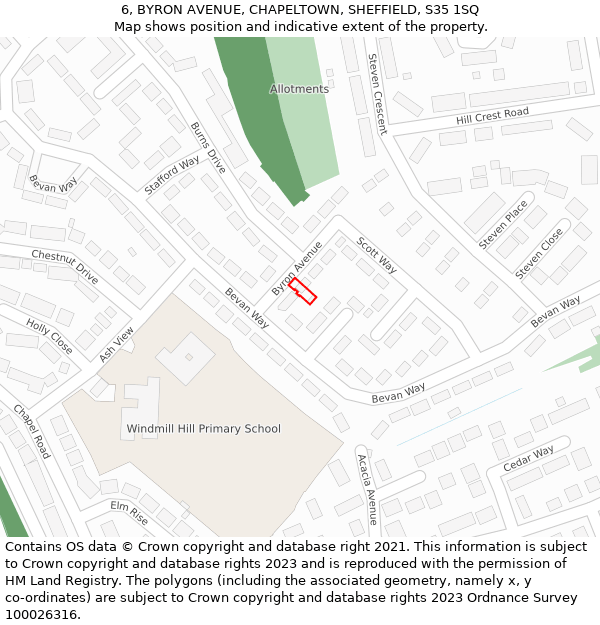 6, BYRON AVENUE, CHAPELTOWN, SHEFFIELD, S35 1SQ: Location map and indicative extent of plot