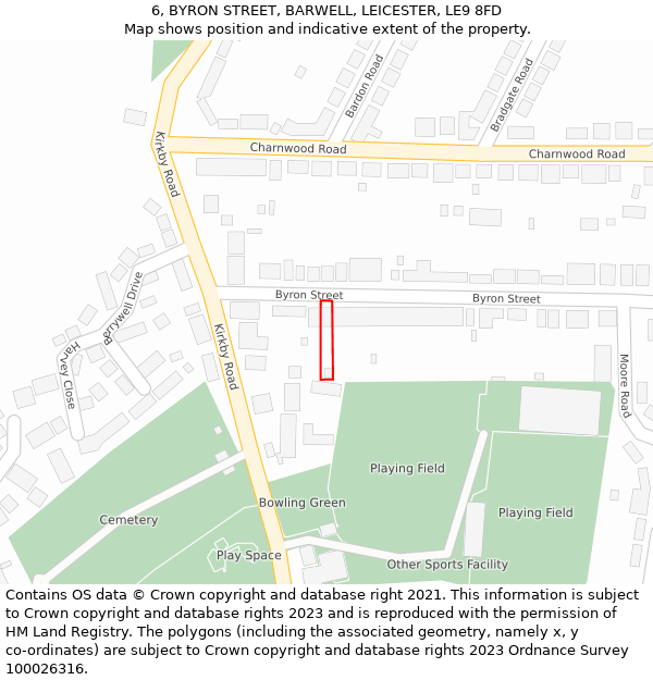 6, BYRON STREET, BARWELL, LEICESTER, LE9 8FD: Location map and indicative extent of plot