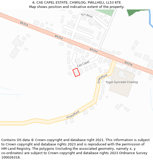 6, CAE CAPEL ESTATE, CHWILOG, PWLLHELI, LL53 6TE: Location map and indicative extent of plot