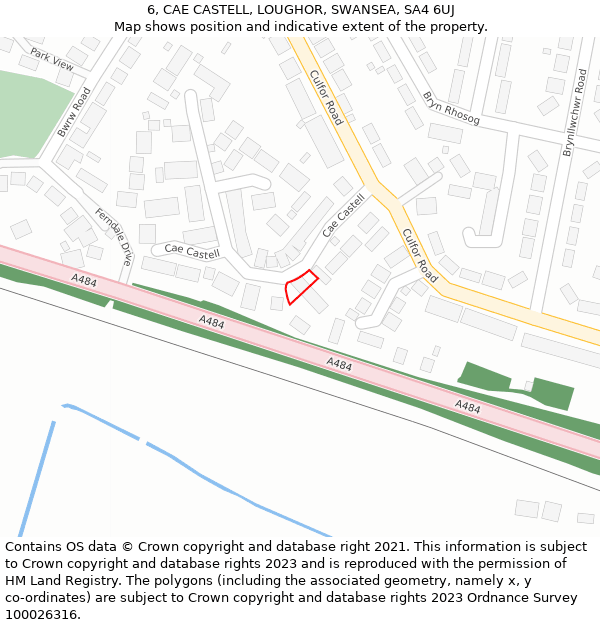 6, CAE CASTELL, LOUGHOR, SWANSEA, SA4 6UJ: Location map and indicative extent of plot