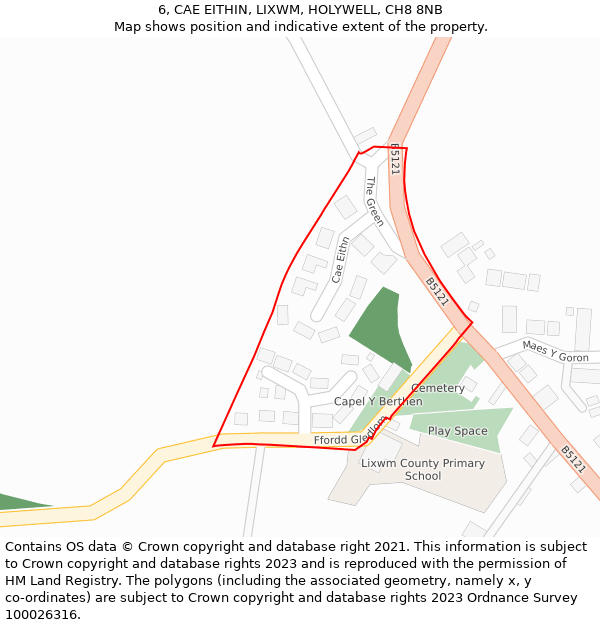 6, CAE EITHIN, LIXWM, HOLYWELL, CH8 8NB: Location map and indicative extent of plot