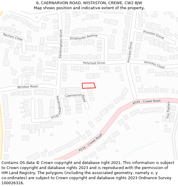 6, CAERNARVON ROAD, WISTASTON, CREWE, CW2 8JW: Location map and indicative extent of plot