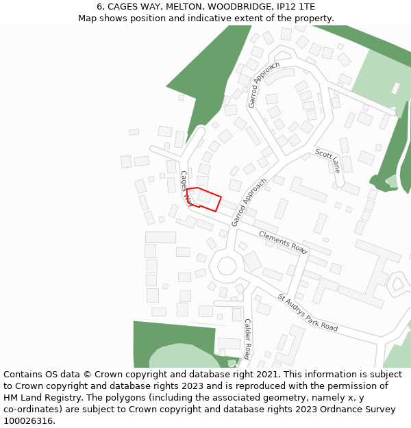 6, CAGES WAY, MELTON, WOODBRIDGE, IP12 1TE: Location map and indicative extent of plot