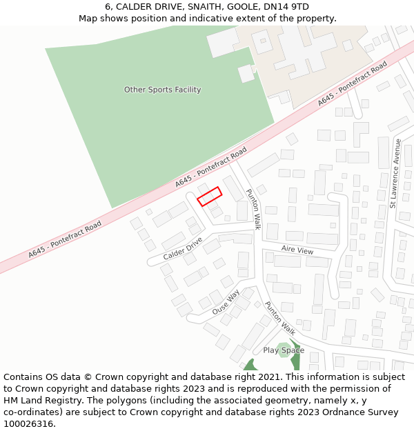 6, CALDER DRIVE, SNAITH, GOOLE, DN14 9TD: Location map and indicative extent of plot