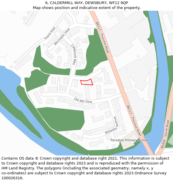 6, CALDERMILL WAY, DEWSBURY, WF12 9QP: Location map and indicative extent of plot