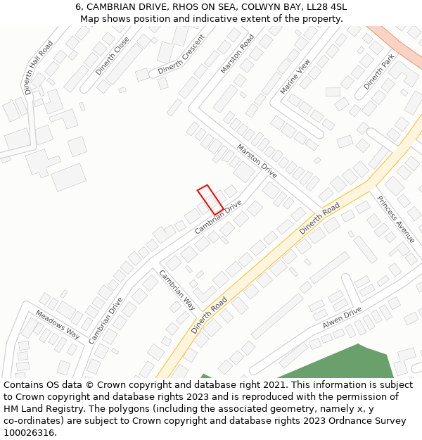 6, CAMBRIAN DRIVE, RHOS ON SEA, COLWYN BAY, LL28 4SL: Location map and indicative extent of plot