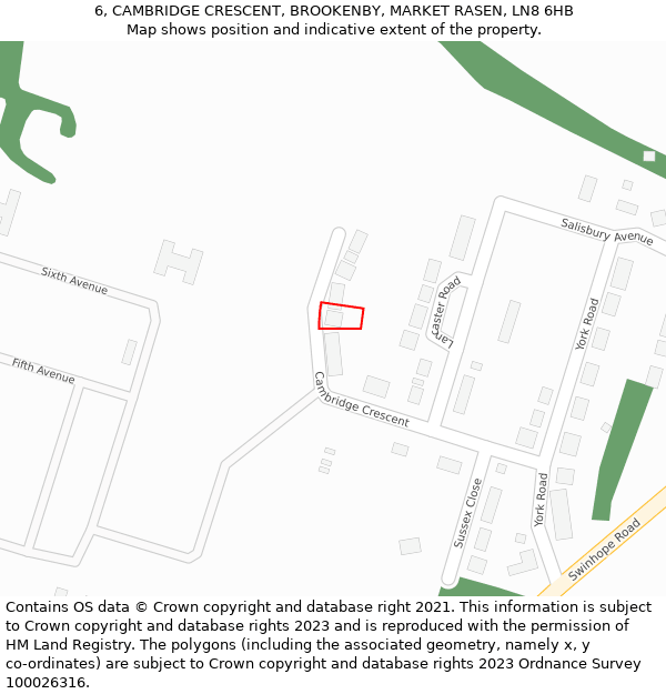 6, CAMBRIDGE CRESCENT, BROOKENBY, MARKET RASEN, LN8 6HB: Location map and indicative extent of plot