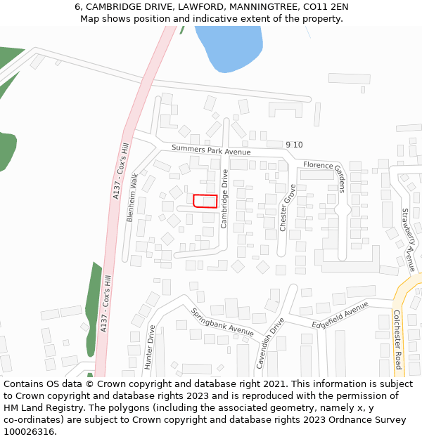 6, CAMBRIDGE DRIVE, LAWFORD, MANNINGTREE, CO11 2EN: Location map and indicative extent of plot