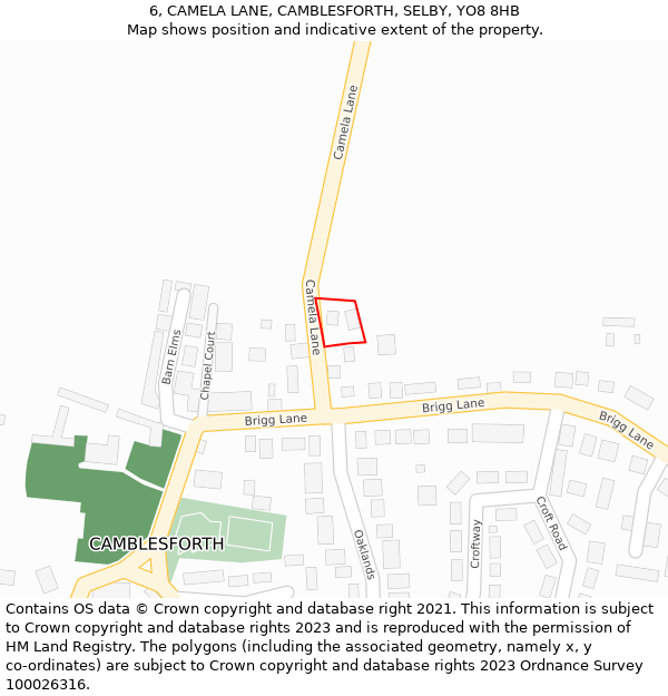 6, CAMELA LANE, CAMBLESFORTH, SELBY, YO8 8HB: Location map and indicative extent of plot