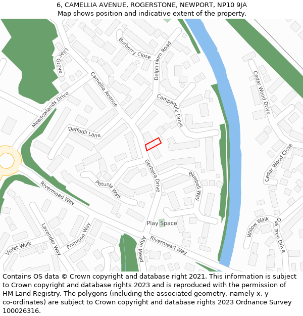 6, CAMELLIA AVENUE, ROGERSTONE, NEWPORT, NP10 9JA: Location map and indicative extent of plot