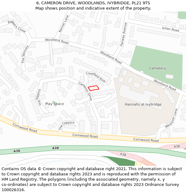 6, CAMERON DRIVE, WOODLANDS, IVYBRIDGE, PL21 9TS: Location map and indicative extent of plot