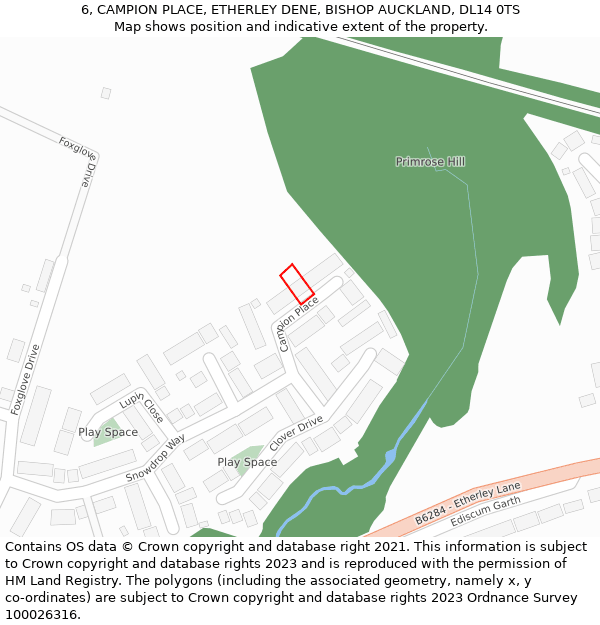 6, CAMPION PLACE, ETHERLEY DENE, BISHOP AUCKLAND, DL14 0TS: Location map and indicative extent of plot