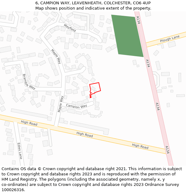 6, CAMPION WAY, LEAVENHEATH, COLCHESTER, CO6 4UP: Location map and indicative extent of plot