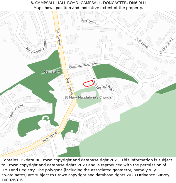 6, CAMPSALL HALL ROAD, CAMPSALL, DONCASTER, DN6 9LH: Location map and indicative extent of plot