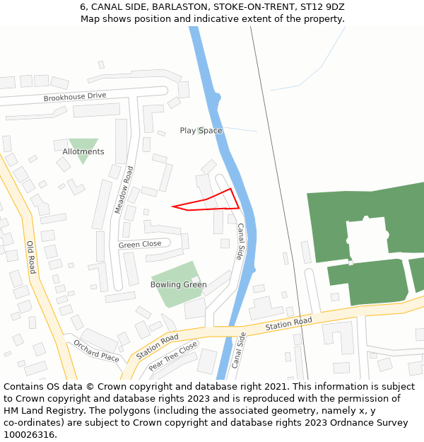 6, CANAL SIDE, BARLASTON, STOKE-ON-TRENT, ST12 9DZ: Location map and indicative extent of plot