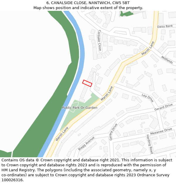 6, CANALSIDE CLOSE, NANTWICH, CW5 5BT: Location map and indicative extent of plot