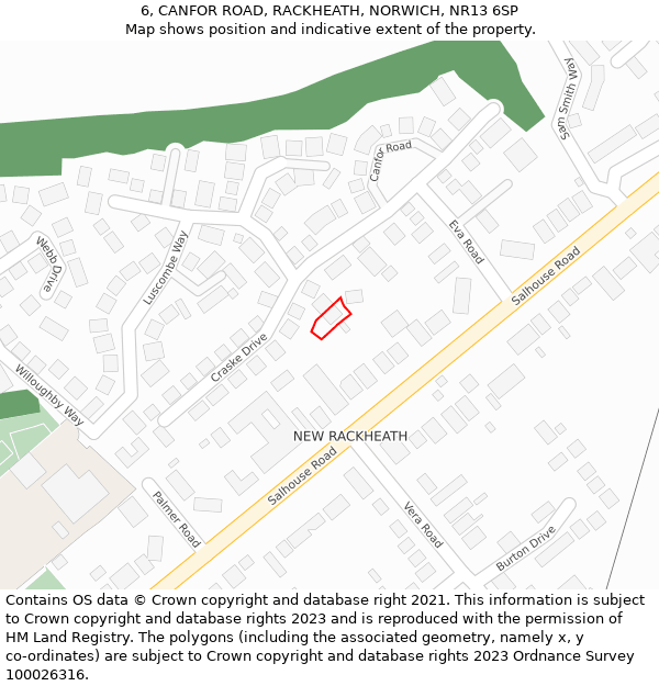 6, CANFOR ROAD, RACKHEATH, NORWICH, NR13 6SP: Location map and indicative extent of plot