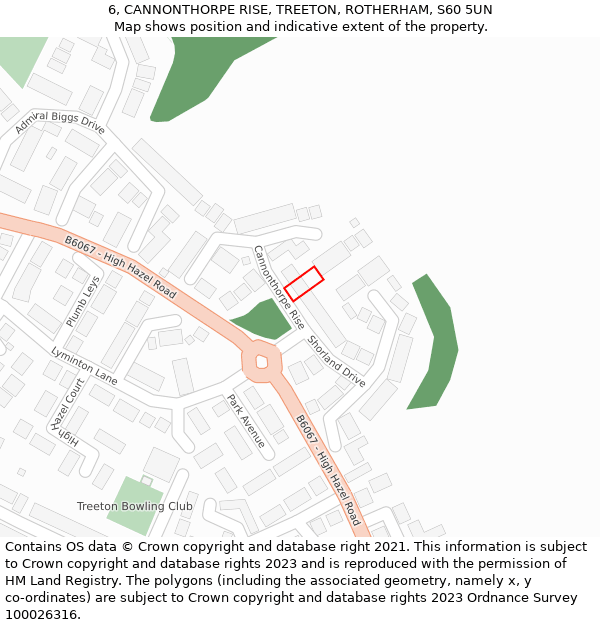 6, CANNONTHORPE RISE, TREETON, ROTHERHAM, S60 5UN: Location map and indicative extent of plot