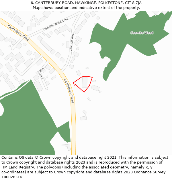 6, CANTERBURY ROAD, HAWKINGE, FOLKESTONE, CT18 7JA: Location map and indicative extent of plot