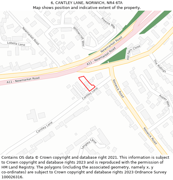 6, CANTLEY LANE, NORWICH, NR4 6TA: Location map and indicative extent of plot