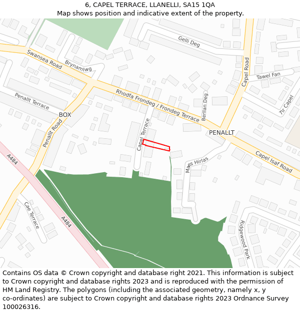 6, CAPEL TERRACE, LLANELLI, SA15 1QA: Location map and indicative extent of plot