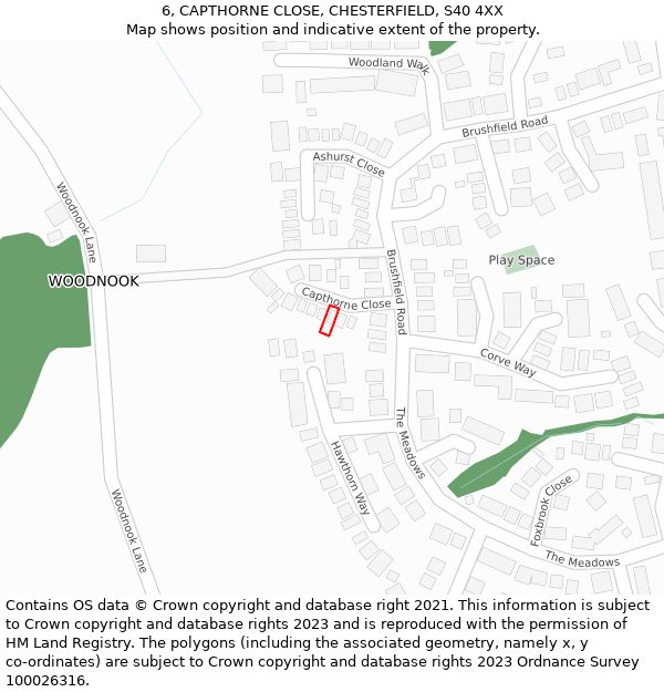 6, CAPTHORNE CLOSE, CHESTERFIELD, S40 4XX: Location map and indicative extent of plot