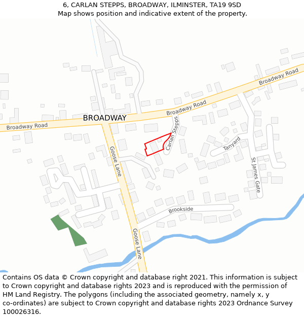 6, CARLAN STEPPS, BROADWAY, ILMINSTER, TA19 9SD: Location map and indicative extent of plot