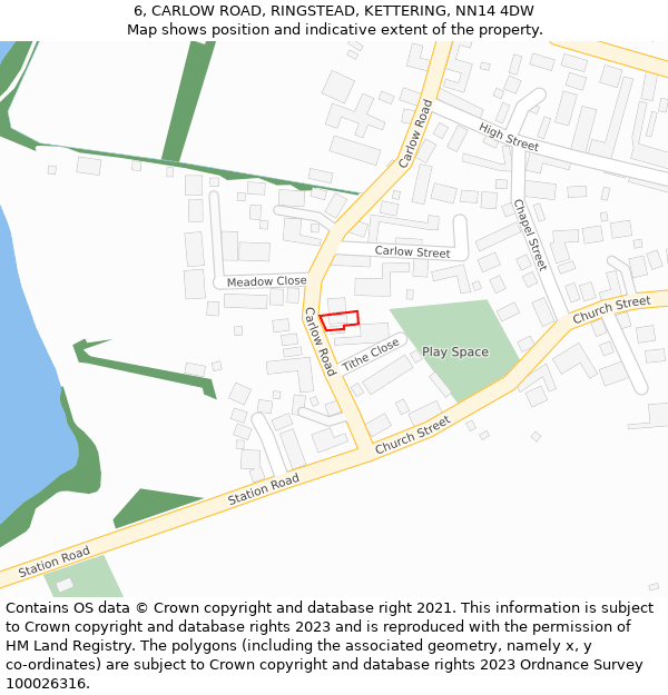 6, CARLOW ROAD, RINGSTEAD, KETTERING, NN14 4DW: Location map and indicative extent of plot