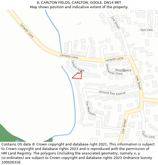 6, CARLTON FIELDS, CARLTON, GOOLE, DN14 9RT: Location map and indicative extent of plot