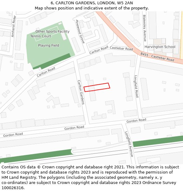 6, CARLTON GARDENS, LONDON, W5 2AN: Location map and indicative extent of plot