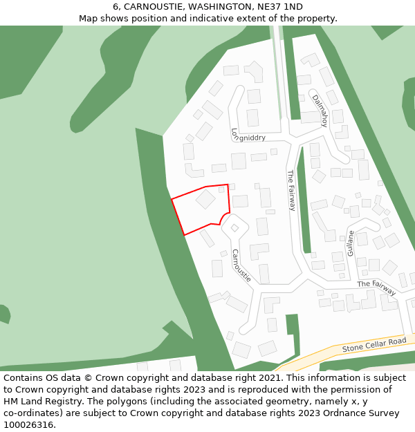 6, CARNOUSTIE, WASHINGTON, NE37 1ND: Location map and indicative extent of plot