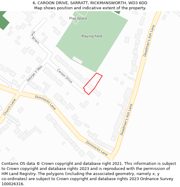 6, CAROON DRIVE, SARRATT, RICKMANSWORTH, WD3 6DD: Location map and indicative extent of plot