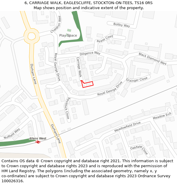 6, CARRIAGE WALK, EAGLESCLIFFE, STOCKTON-ON-TEES, TS16 0RS: Location map and indicative extent of plot