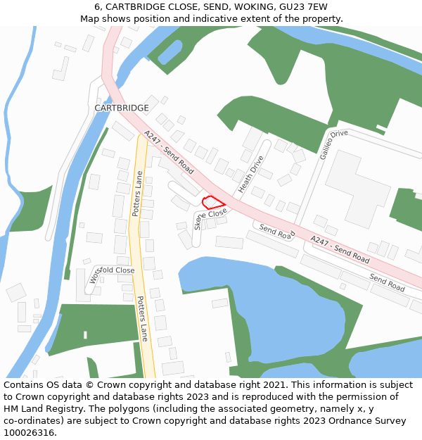 6, CARTBRIDGE CLOSE, SEND, WOKING, GU23 7EW: Location map and indicative extent of plot